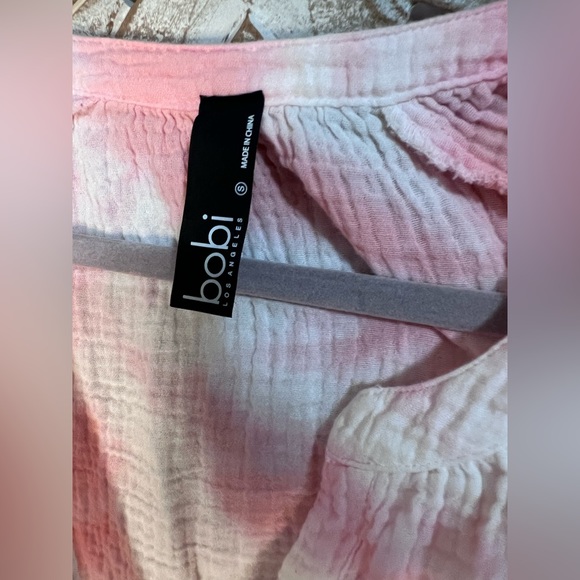 NWT Bobi Pink Boho Tie Dye Gauze 3/4 Sleeve 100% Cotton Tunic Top Sz S - Picture 4 of 6